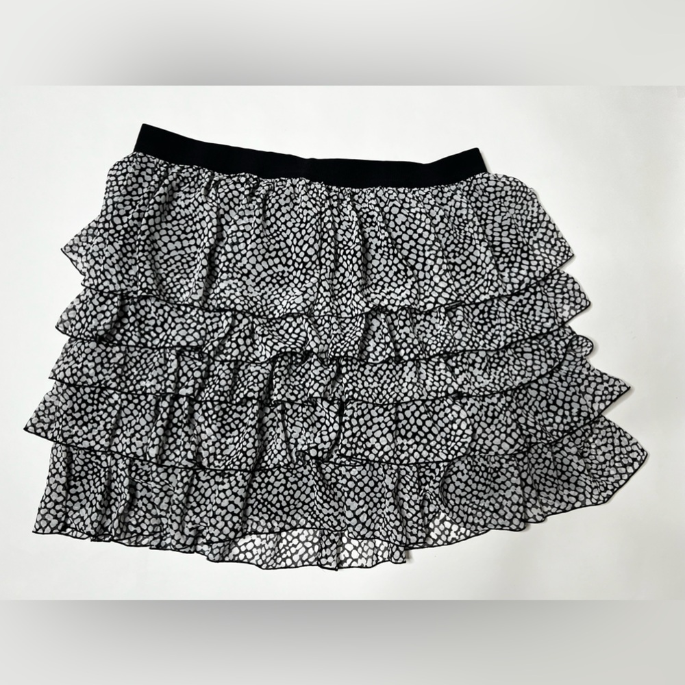 White & Black Polka Dot Tiered Skirt Mini Mid Ruffle Casual Summer Vacation Boho - Picture 4 of 15
